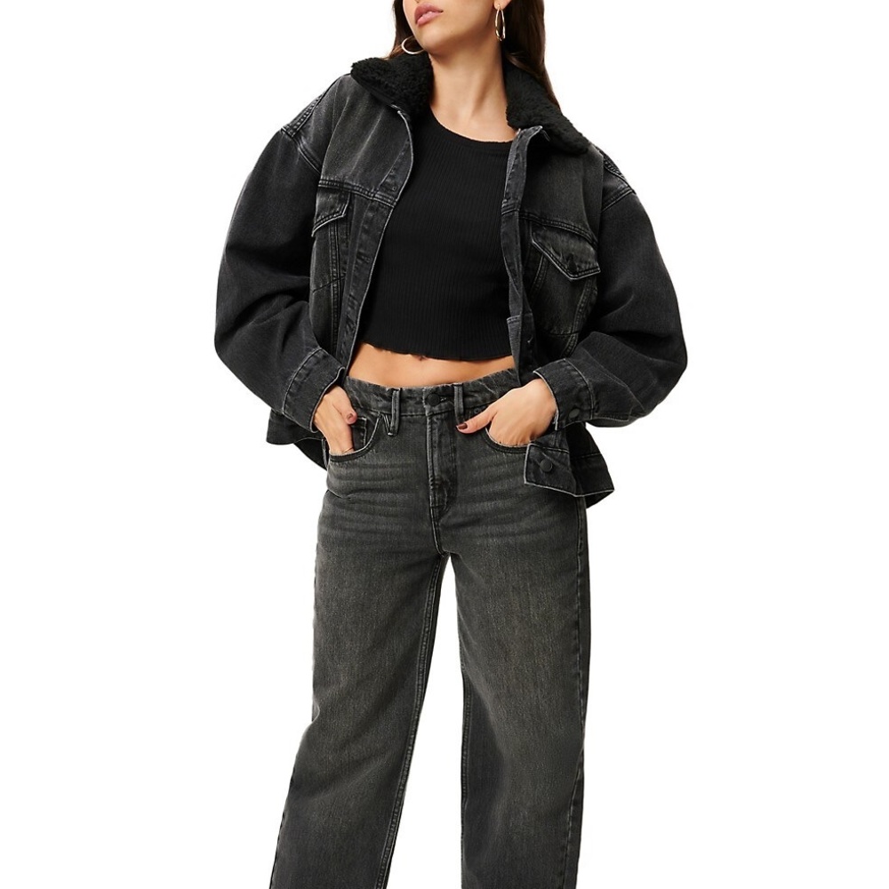 NWT Good American Black Oversized Trucker Denim Jacket - Medium